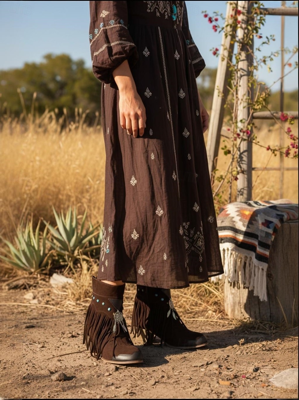 dámské boho třásňové kotníkové boty s kouzlem lapače snů, ideální na festivalové nošení i běžné outfity 2025 - $54.99 –P2