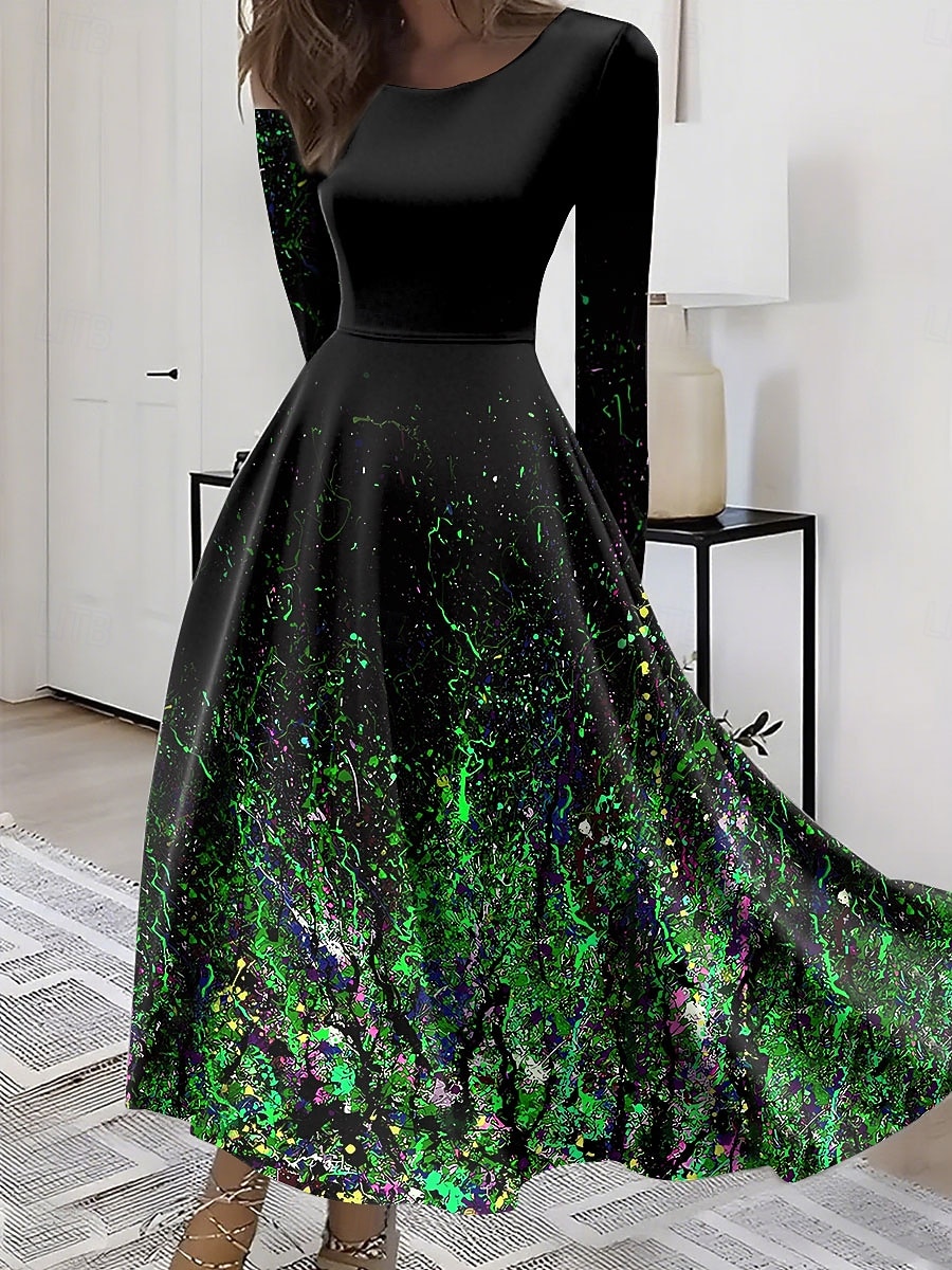Per donna Abito Midi Abito a trapezio Abito aderente e svasato Vacanza Casual Boho Feste Quotidiano Uscire Vestibilità regolare Ombre Grafico Manica Lunga Girocollo Rosso Blu Viola Verde Estate del 2025 a $36.99 –P4