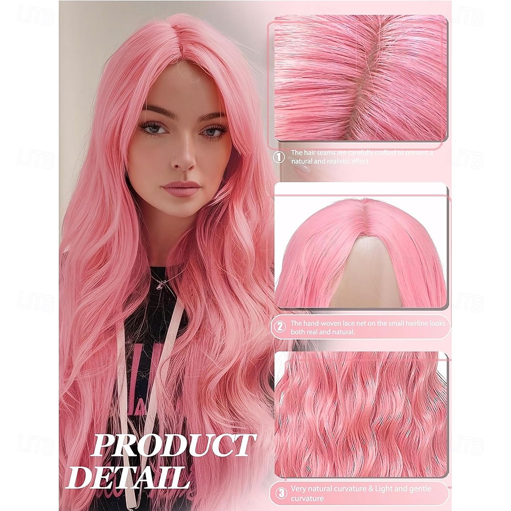 23.62 Inch Long Wavy Wig Middle Part for Women and Party Sunglasses ...