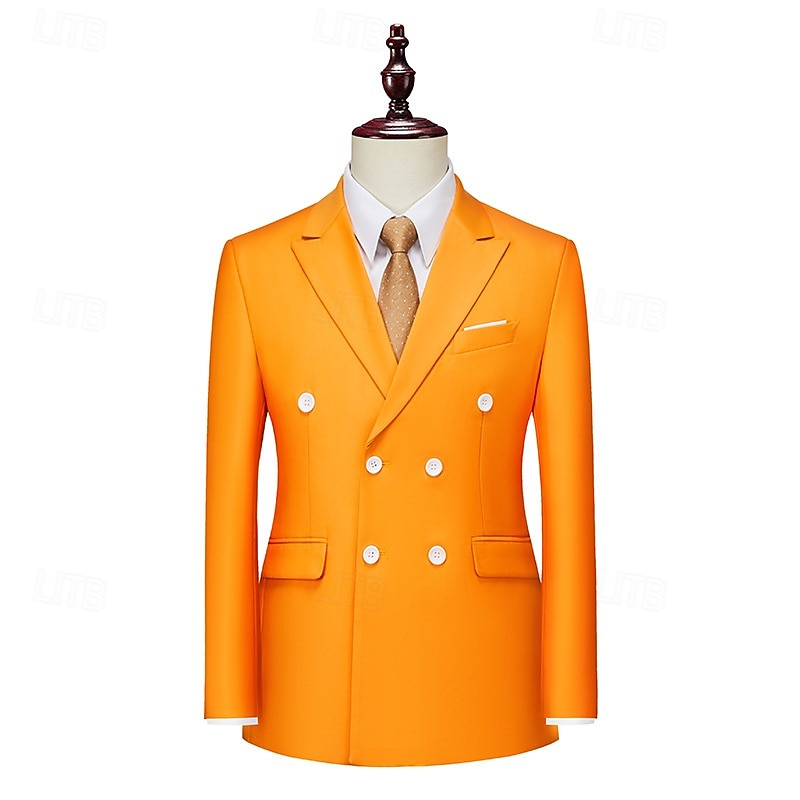 Homme Blazer Affaires Cocktail Fête de mariage Mode Occasionnel Printemps Automne Polyester Uni Avec Poches Boutons Confortable Double Boutonnage veste Noir Blanche Jaune Rose Claire de 2025 ? $71.99 –P11
