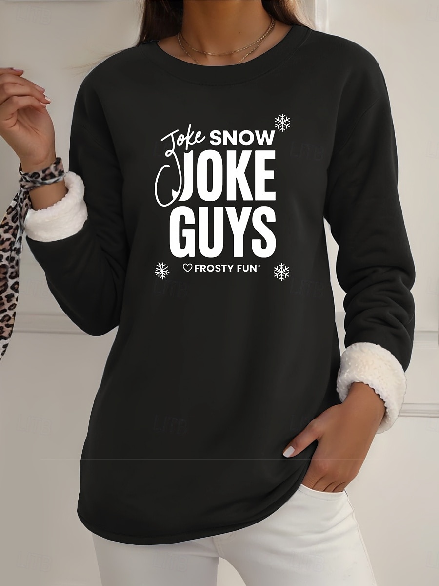 2025年 女性用 フリース裏地プルオーバースウェットシャツパジャマ プルオーバースウェットシャツ Pullover スウェットシャツ レタード あたたか ストリートファッション カジュアル 長袖 クルーネック レギュラートップス 家 日常着 カジュアル プリント ブラック イエロー ピンク ダークピンク ブルー 秋 冬  コレクション – €23.99 –P7