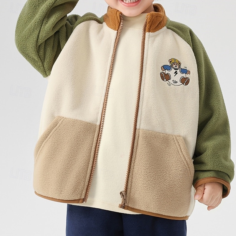 Barn Pojkar Fleece-jacka Friluftsjacka Kappa Ytterkläder Färgblock Långärmad Dragkedja Ficka Komfort Håller värmen Mjukt Täcka Utomhus Mode Dagligen Rodnande Rosa Grön Vår Höst 4 år + 2025 - $32.99 –P4