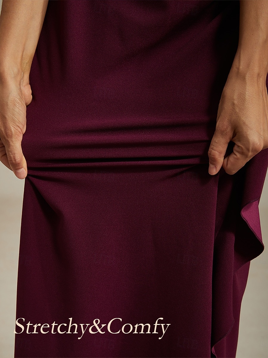 Dam Maxiklänning Sheath Dress Plisserad klänning Volangkjol Elegant party Semiformella klänningar Bröllopsgäst Kvällsfest Gradering Ensfärgat Ärmlös Rund hals Båthals Vinröd Sommar Vår Höst 2025 - $99.99 –P3