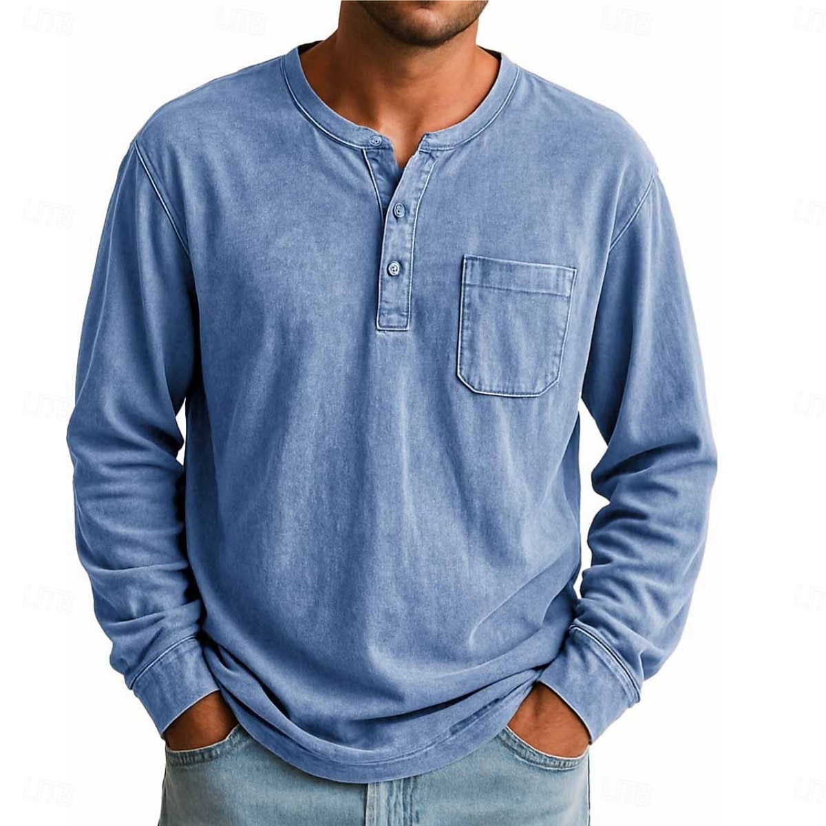 SoftFade™ Men's Henley Shirt T shirt Tee Long Sleeve Vintage Retro Vintage Casual Vintage Style Garment Dyed Faded Henley Casual Spring Fall Gray Purple Henley T-Shirt 2026 - $32.99 –P5