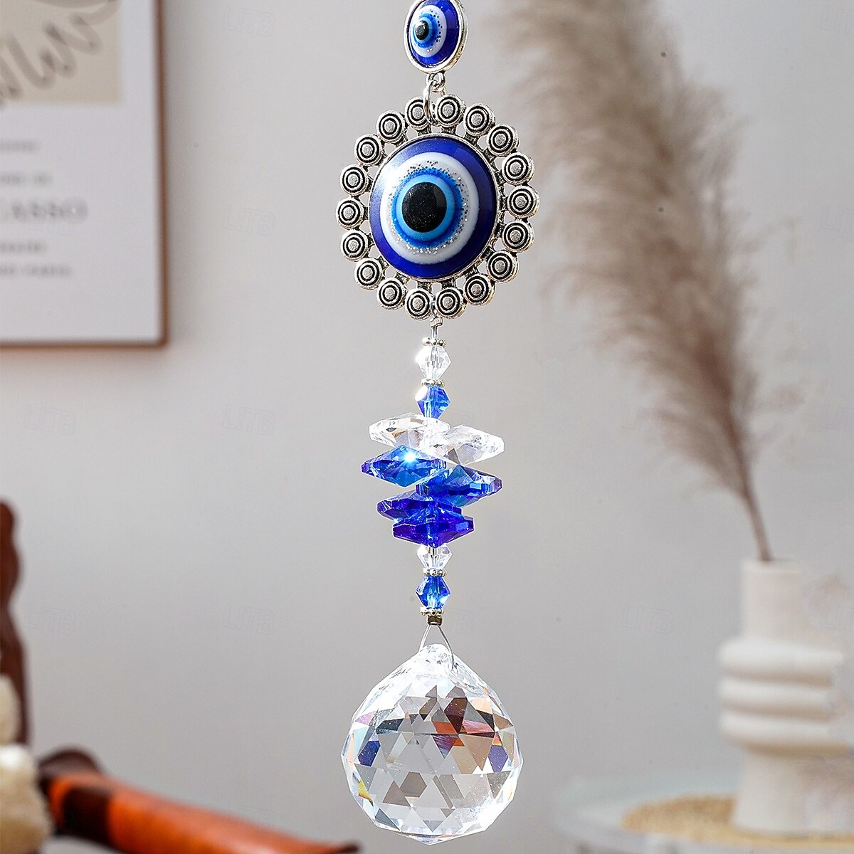 1 шт., украшение на стену в виде круглого синего кристалла, подвесное украшение в виде синего глаза, подходит для украшения сада, террасы, двора, веранды, балкона и теплого подарка. 2025 - $6.99 –P5