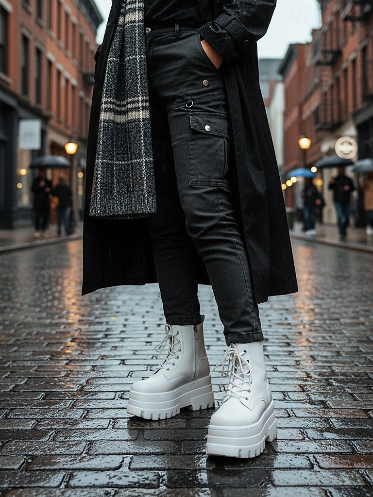 Women's White Platform Lace-Up Ankle Boots with Height Increasing Sole -Trendy Chunky Heel Fashion Boots for Casual and Streetwear 2025 - $54.99 –P1