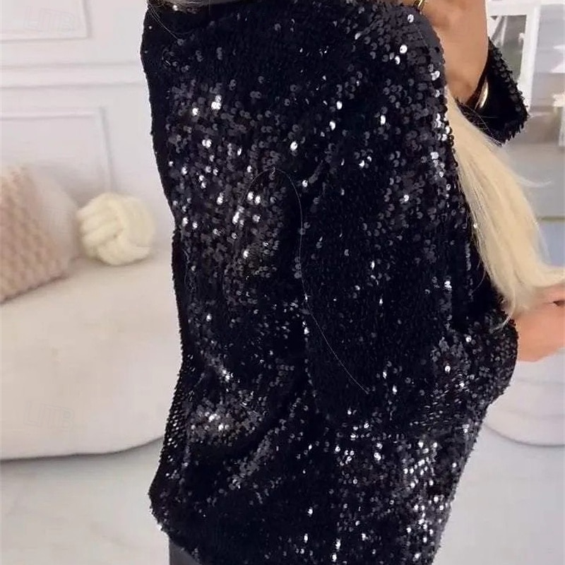 Dámské Blejzr Pohodlné Kapsy Elegantní Módní Venkovní Flitry Jdeme ven Běžné / Denní Víkend Kardigan Standardní Klopa Běžný Dlouhý rukáv Svrchní oděvy Černá Rubínově červená Vodní modrá Jaro Podzim 2025 - $24.29 –P7