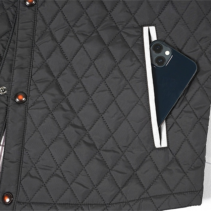Herr Quiltad jacka Vardaglig jacka Semester Dagligen Håller värmen Lappverk Ficka Höst Vinter Färgblock Mode Klassisk Hög krage Normal Svart Blå Kaki Armégrön Jacka 2025 - $60.99 –P12