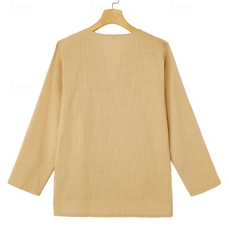 Voor heren Overhemd Linnen overhemd Zomer overhemd Strand hemd Effen Kleur Vakantie Casual Zwart Wit Groen Khaki Lange mouw V-hals Alle seizoenen Kleding Standaard 2026 - $7.99 –P14