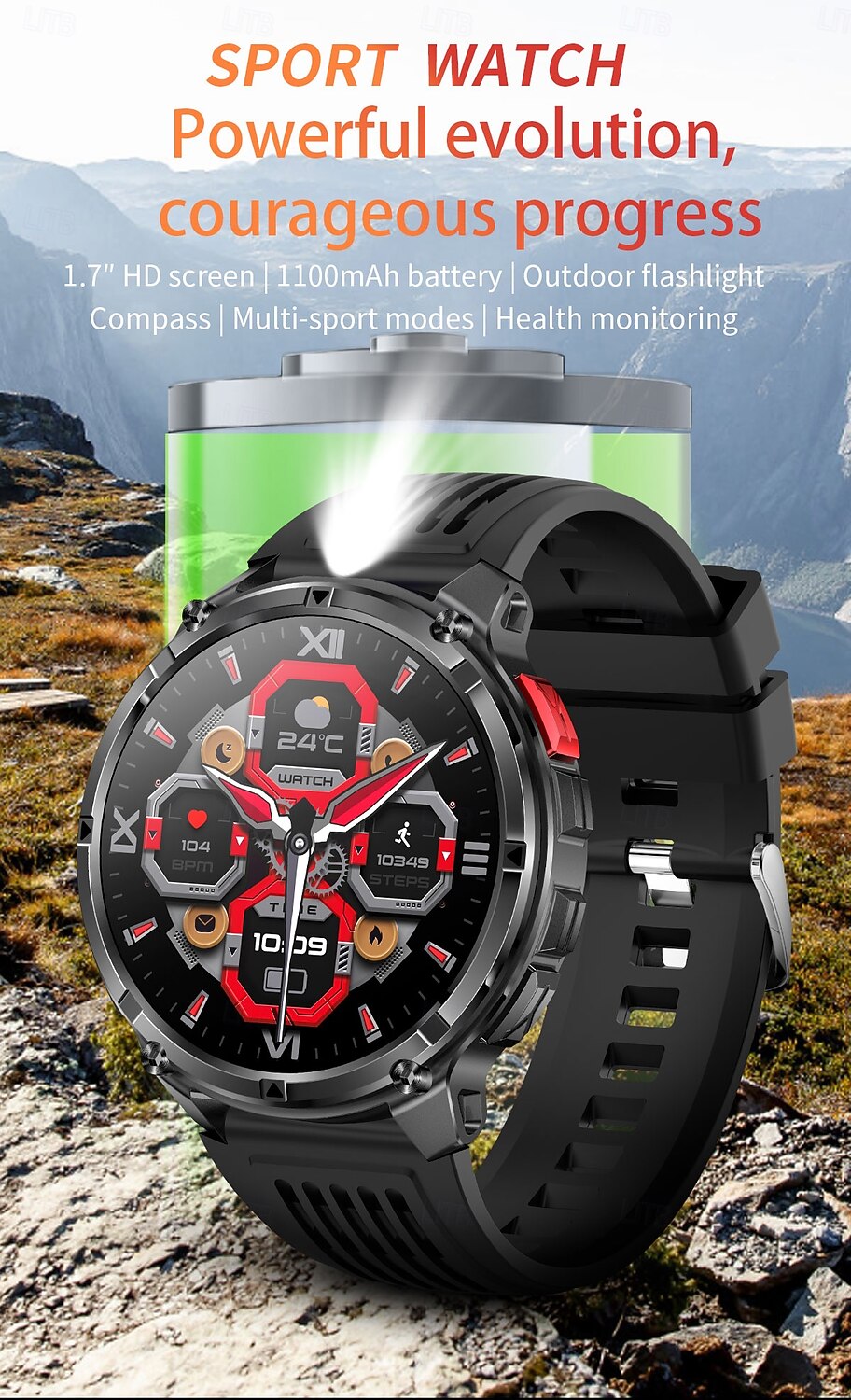 HT33 Smart Watch 1.7-inch BT Call Compass Health Monitor Waterproof LED Flashlight Outdoor 1100mAh Battery Smartwatch 2025 - $48.99 –P1