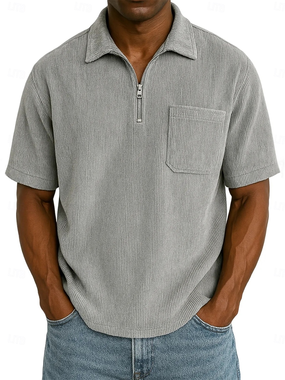 Homme Polo à fermeture éclair Texturé Occasionnel Fête Revers Zip quart Manche Courte Mode Basique Uni Texturé Quart de zip Chaud Été Printemps Coupe régulière Marron foncé Violet Kaki Polo de 2026 ? $29.99 –P6