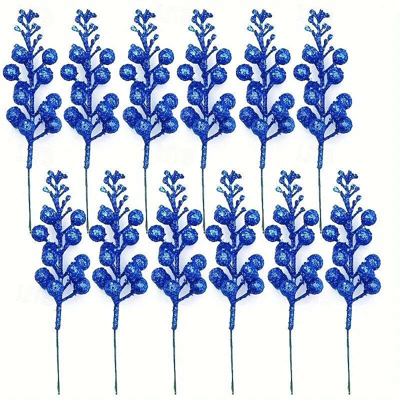 12 kpl joulumarjojen varsia, kimaltelevan kultaisia joulutähtioksia marjoineen ja lehtineen, elegantteja muovikukkia joulukuuseen, kranssiin, juhla- ja kotikoristeisiin 2025 - $14.49 –P16