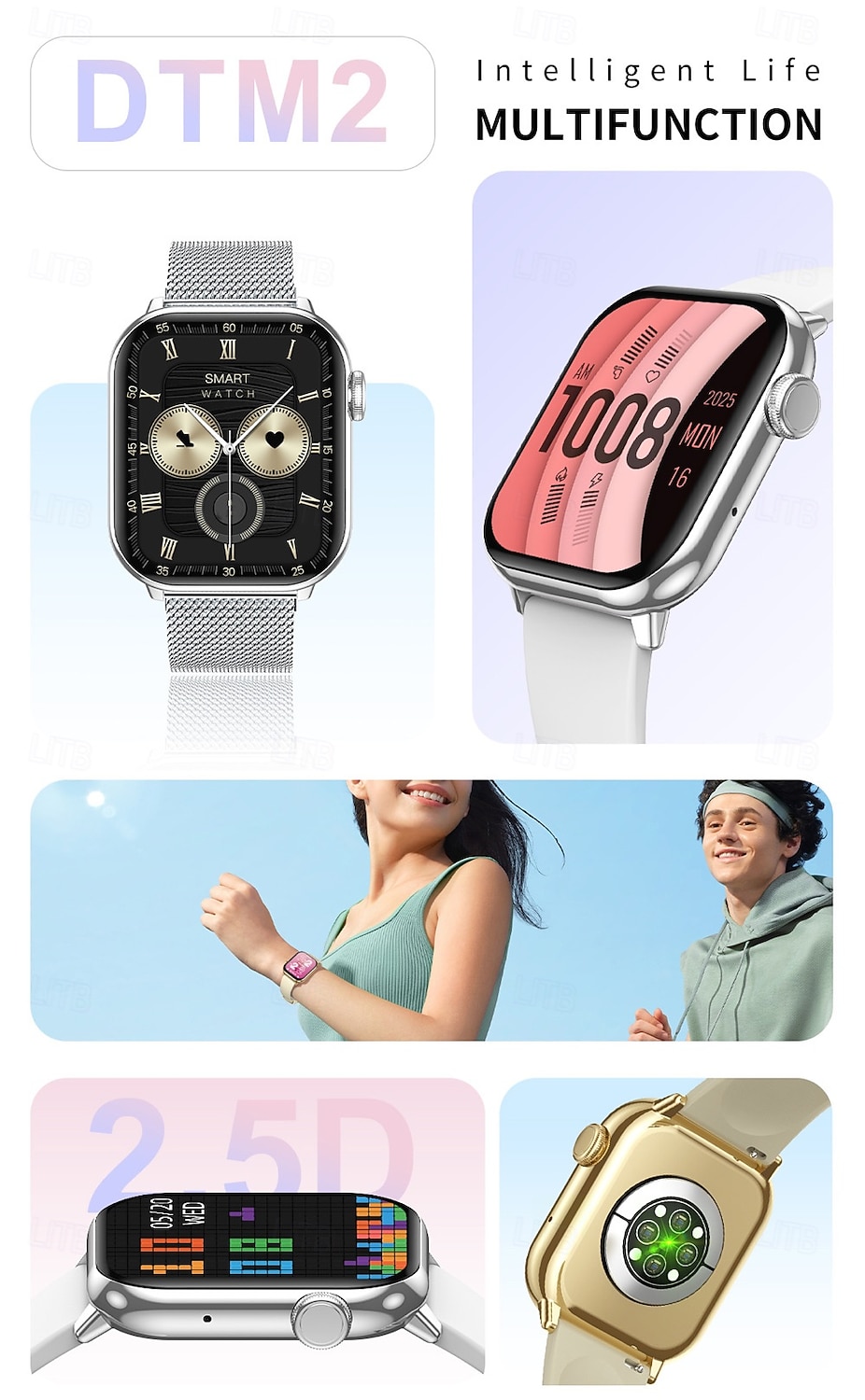 Montre connectée grand écran 1,85 pouces pour hommes et femmes, appels Bluetooth, 100 modes sportifs, fréquence cardiaque, sommeil, santé, musique locale, météo de 2025 ? $57.99 –P2