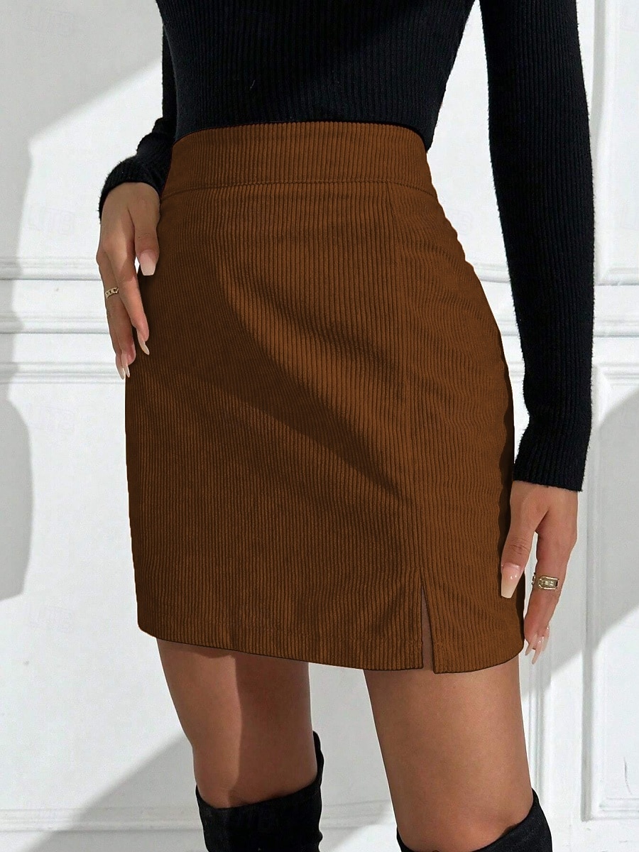 Γυναικεία Μοντέρνα Ρετρό / Βίντατζ Μίνι Ψηλή Μέση Φούστες Σκέτο Διαχωρισμός Μικροελαστικό Καθημερινά Δρόμος Καφέ Άνοιξη 2026 - $34.99 –P4