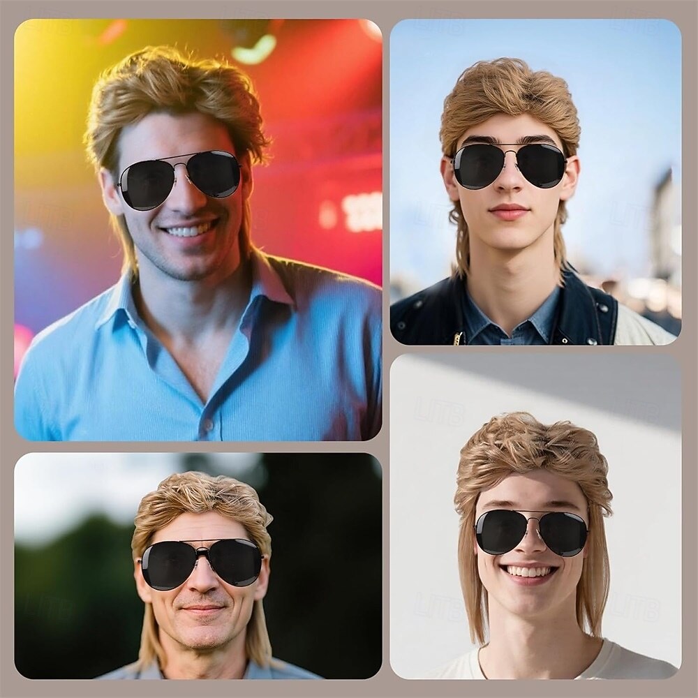 Mullet Wigs for Men Retro Cosplay Blonde Mullet Wig for Fancy Dress Include Glasses 2026 - $21.99 –P6