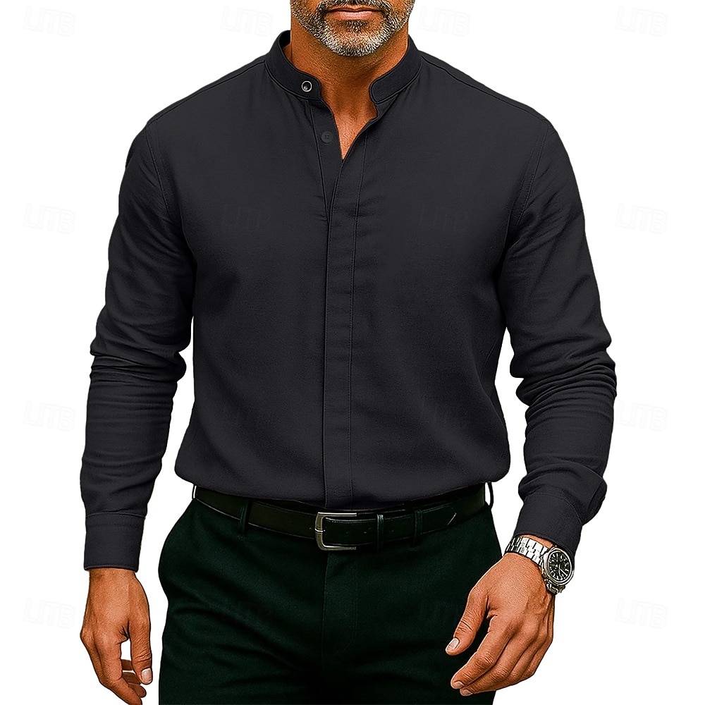 Homme Chemise Chemise habillée Chemise à col officier Uni Mariage Extérieur Noir Blanche Vin Bleu manche longue Col montant N / C Vêtement Tenue Avec Poches de 2025 ? $11.99 –P2