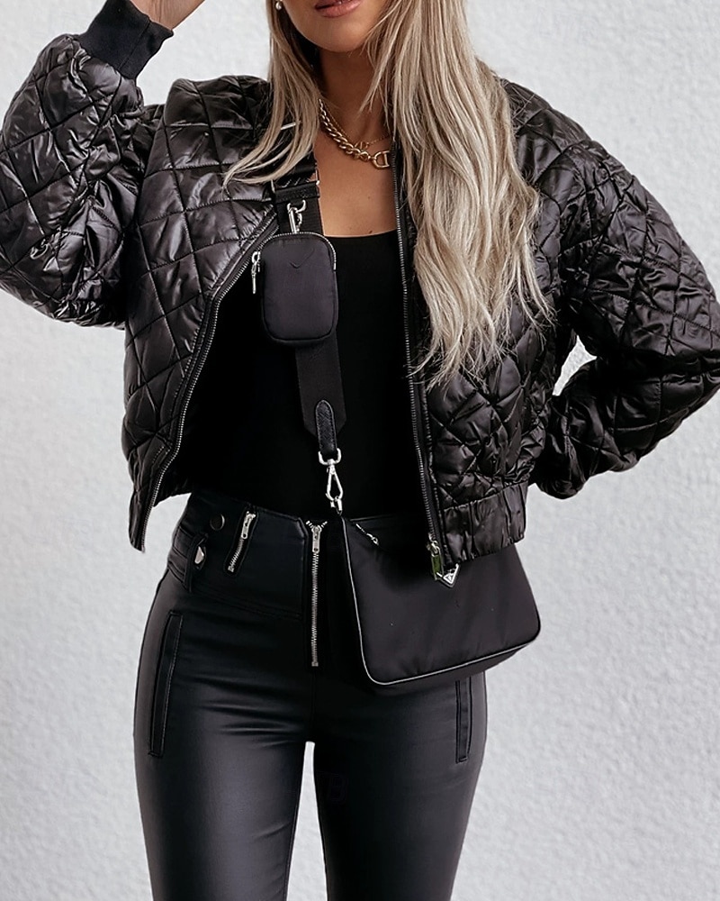 Per donna Giacca imbottita Giacca Casual Caldo Confortevole Cerniera Tasca Moda All'aperto Semplice Uscire Weekend Cerniera Regolare Collo alla coreana Vestibilità regolare Manica Lunga Capispalla del 2025 a $26.99 –P11