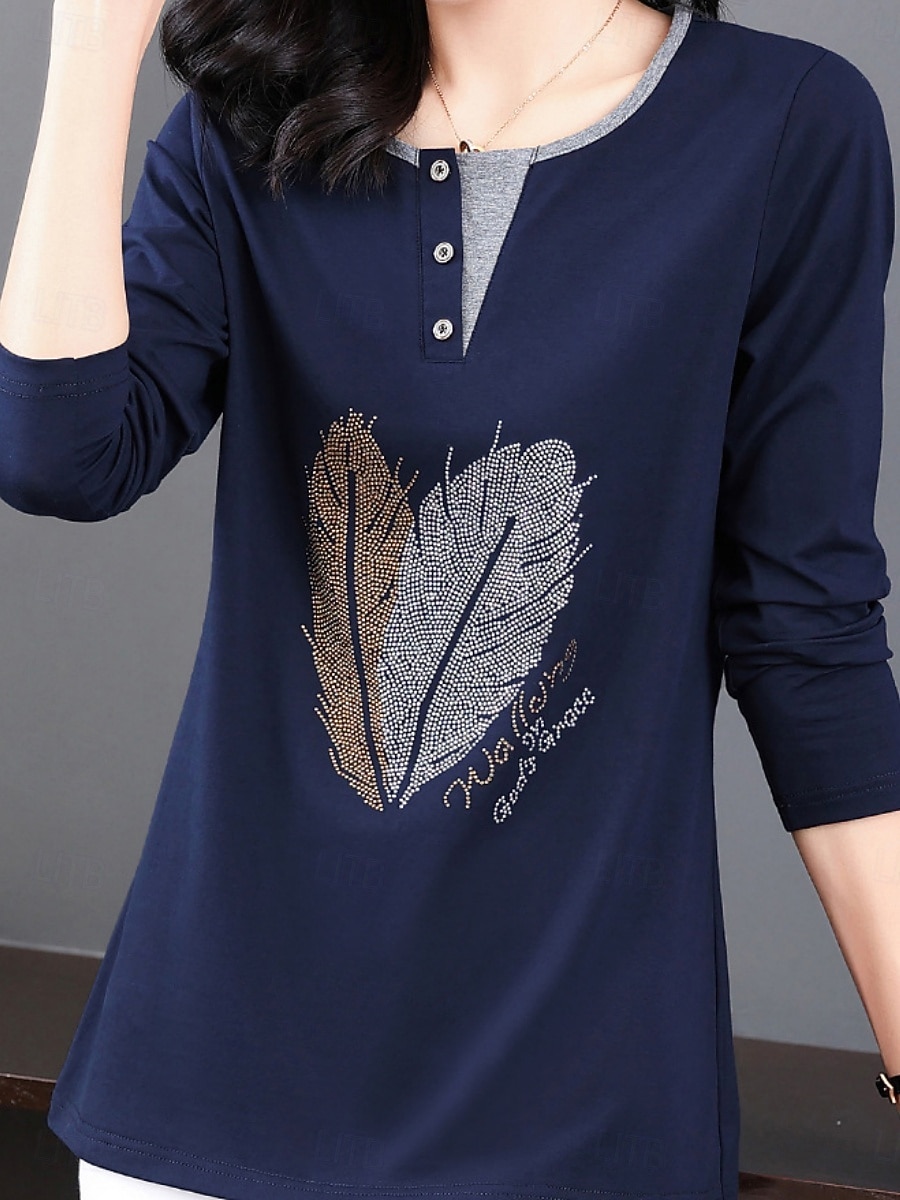 Damen Bluse Feder Stilvoll Lässig Langarm Rundhalsausschnitt Normale Oberteile Täglich Patchwork Salbeigrün Schwarz Rosa Rote Königsblau Frühling Herbst 2025 - $12.99 –P2
