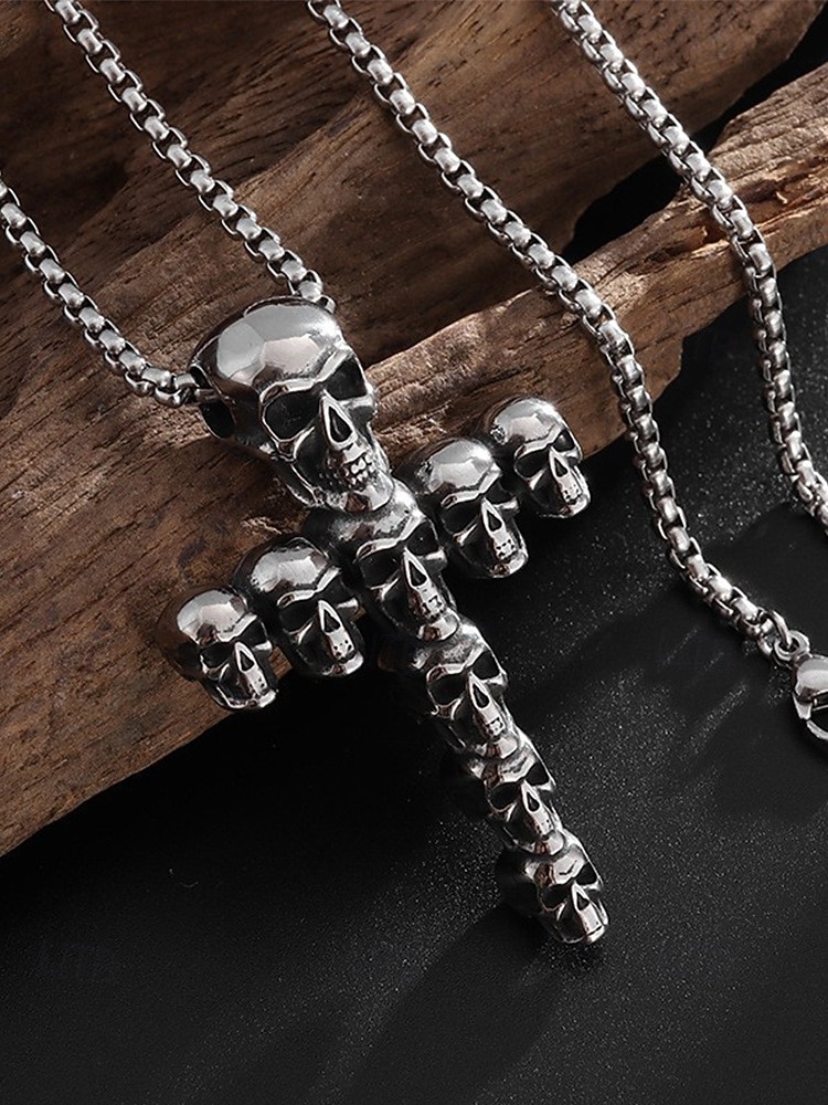 Collier croix tête de mort pour homme, pendentif gothique en alliage avec chaîne, bijou de style punk pour fête, cosplay et festival de 2025 ? $7.99 –P4