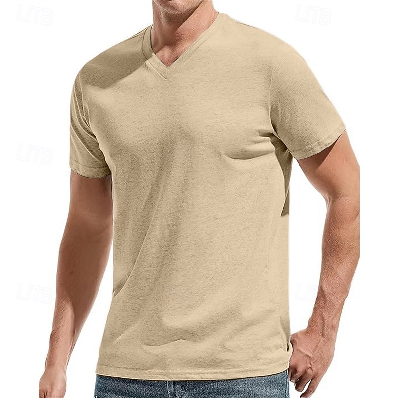 2025年 男性用 Tシャツ 半袖シャツ ティートップ 半袖 Vネック 夏 平織り ファッション デザイナー ベーシック クラシック バケーション ストリート お出かけ ブラック ホワイト レッド メンズトップTシャツ  コレクション – $11.99 –P12