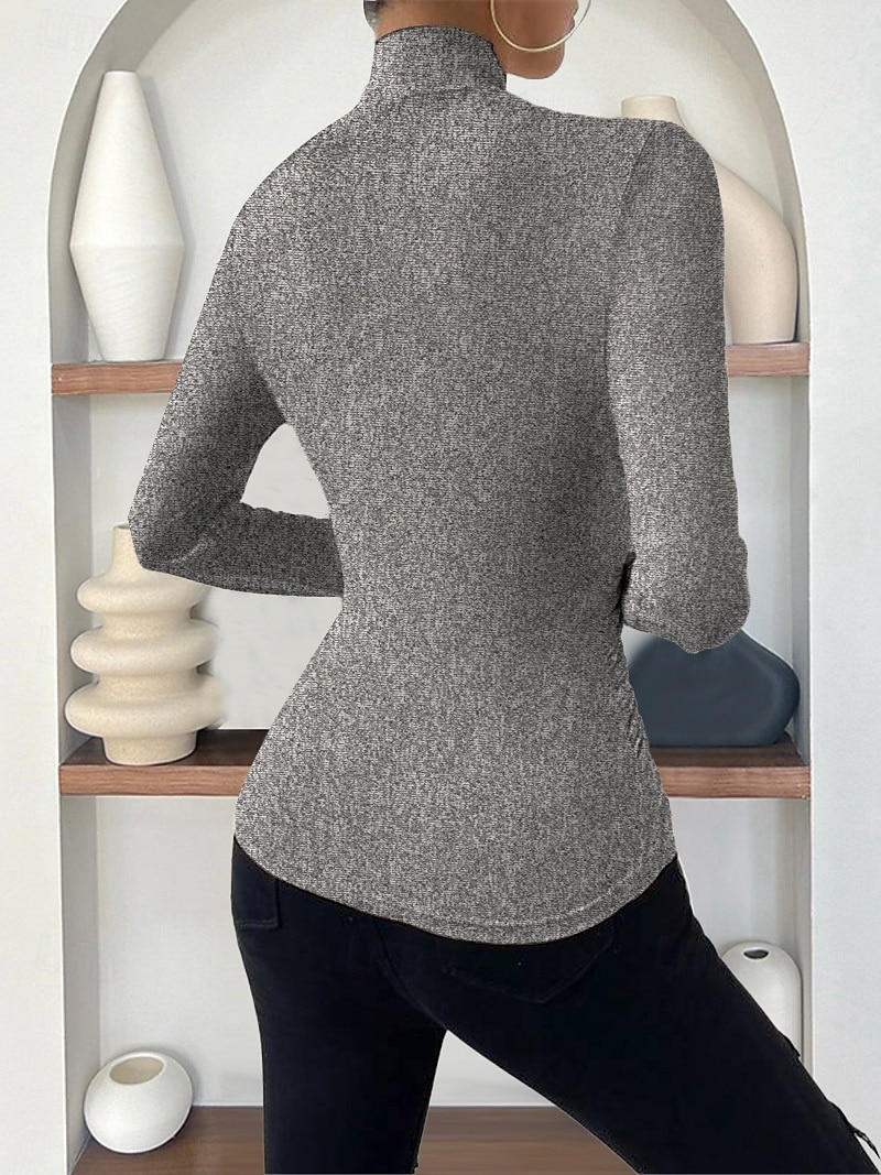 Damen Bluse Einfarbig Stilvoll Lässig Langarm V Ausschnitt Normale Oberteile Täglich Gerafft Schwarz Weiß Aprikose Grau Frühling Herbst Winter 2025 - $15.99 –P10