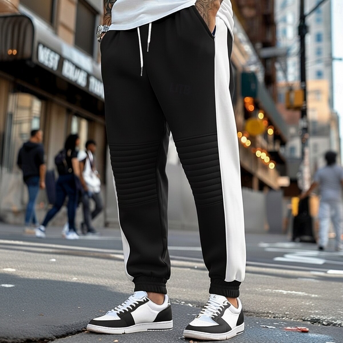 2025年 男性用 スウェットパンツ ジョガー アスレチックパンツ アクティブパンツ ズボン ドローストリング ポケット 弾性ウエスト ソリッド 吸汗性 高通気性 全長 アウトドア 日常 ランニング 旅行度假风 ファッション ブラック / ホワイト ブラック マイクロエラスティック  コレクション – $20.99 –P5
