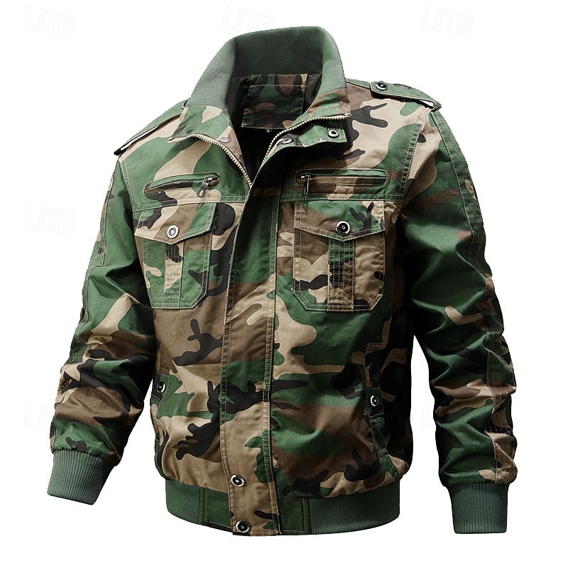 Per uomo Giacca utility Giacca Cargo Giacca Casual Vacanza Quotidiano Resistente all'usura Tasca Primavera Autunno Mimetico Moda Classico Bavero Regolare Nero Verde Cachi Verde militare Giacca del 2026 a $50.99 –P1