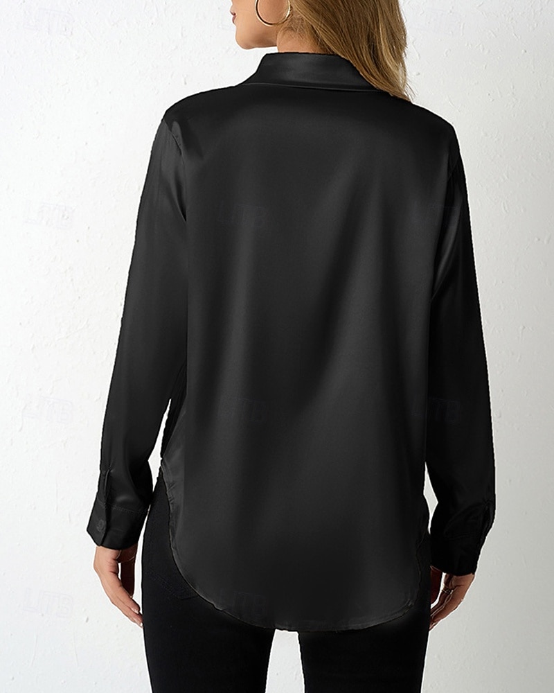 Damskie Koszula Elegancki Szykowny Top satynowy Guziki Równina Elegancki Codzienny Długi rękaw Kołnierzyk koszuli Zwykłe topy Codzienny Wyjściowe Czarny Czerwony Granatowy Królewski błękit Beżowy 2026 - $27.99 –P9