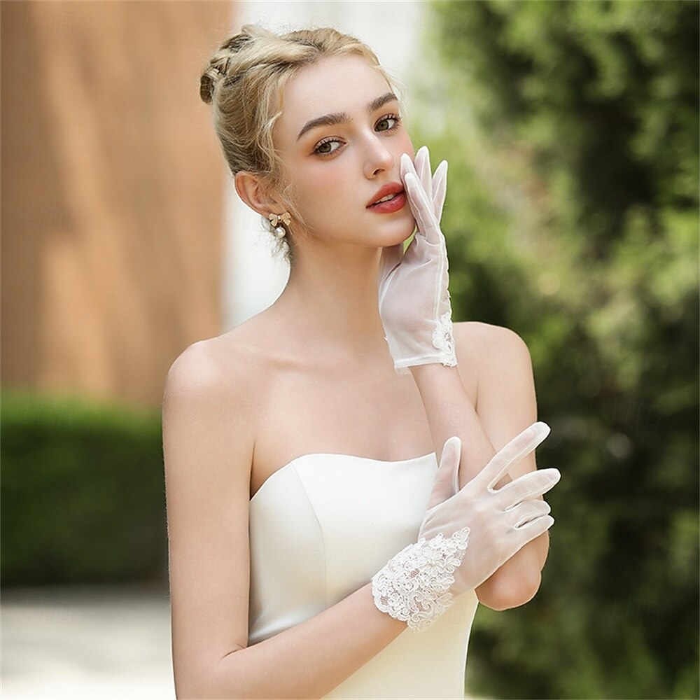 Renda / Tule Até o Pulso Luva Elegante / Festa / Noite / à moda Com Cor Pura Luvas de Festa / Casamento de 2025 por $14.99 –P4