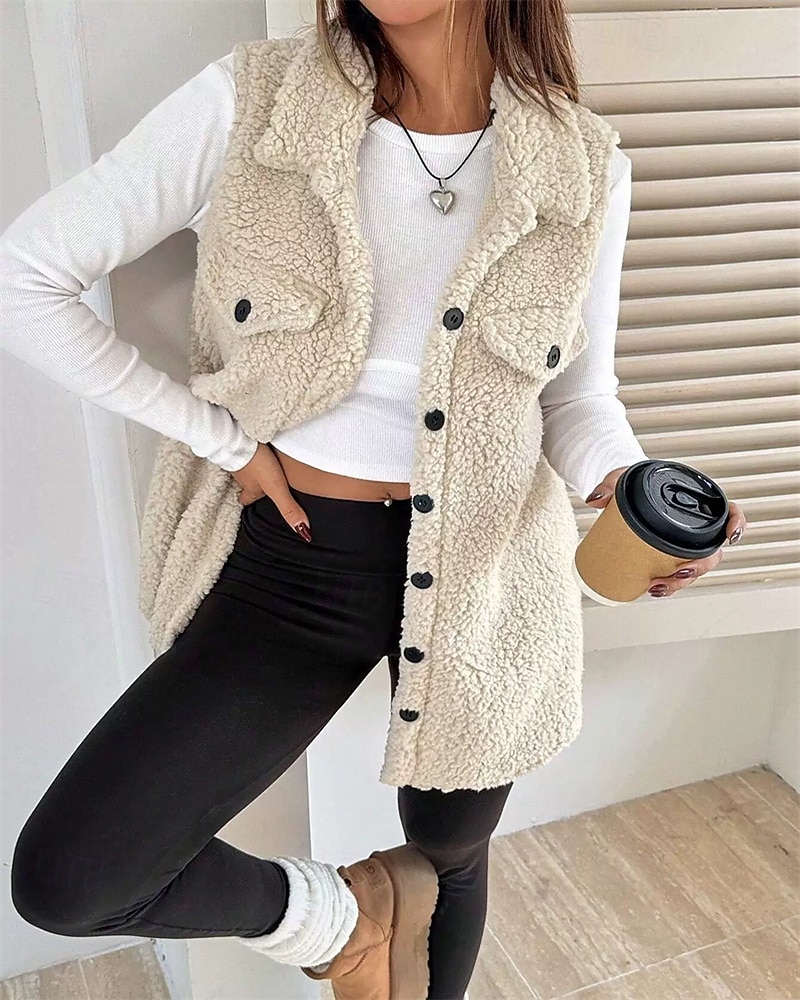 Femmes Veste en Polaire Veste Décontractée Chaud Confortable Avec Poches Boutons Mode Extérieur Uni Sortir Week-end Simple Boutonnage Régulier Revers Coupe régulière manche longue Vêtements de 2025 ? $23.99 –P4