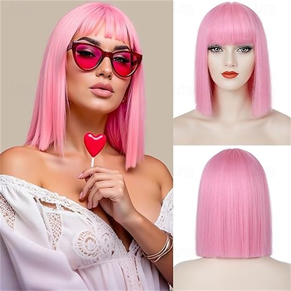 Fioletowa peruka typu bob z grzywką, krótka, prosta, ciemnofioletowa peruka typu bob dla kobiet, do ramion, syntetyczna, odporna na ciepło, z płaską grzywką, na co dzień, na imprezę, cosplay, 2025 - $16.49 –P4