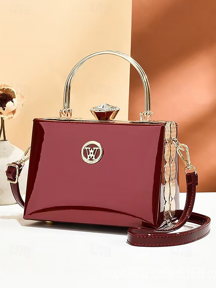 Women's Burgundy Patent Leather Evening Handbag with Gold Handle, Vintage Gatsby Style Purse for Cocktail Parties, Weddings and Formal Events 2025 - $26.99 –P4