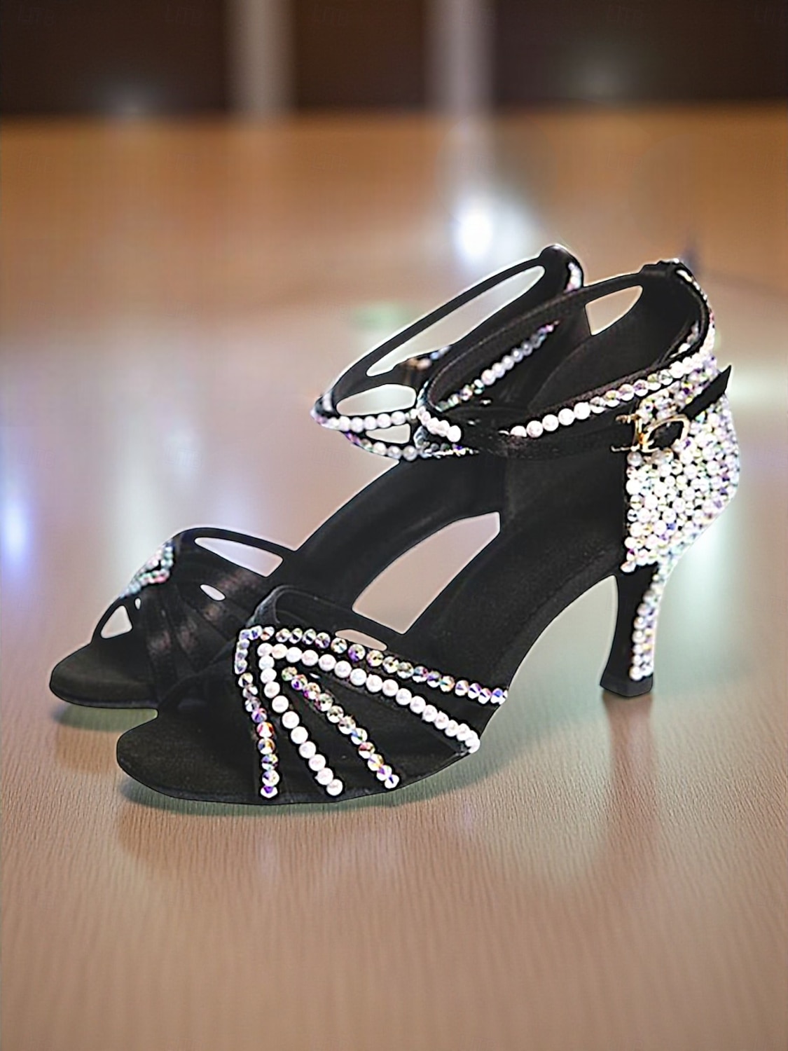 Women's Black Rhinestone Latin Dance Sandals - Strappy Glitter Professional Ballroom Shoes with Ankle Strap and Mid Heels for Salsa, Tango and Performance 2026 - $59.99 –P3