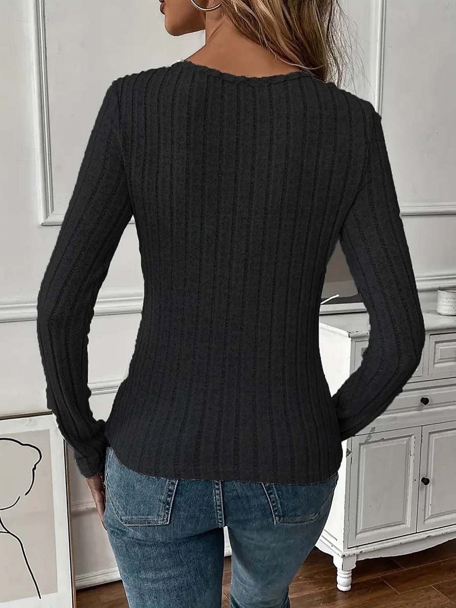 Per donna Blusa Pizzo Patchwork Tinta unica Elegante Essenziale Casual Manica Lunga Girocollo Top Regolari Quotidiano Nero Bianco Rosa Viola Grigio Primavera Autunno Inverno del 2026 a $21.99 –P9