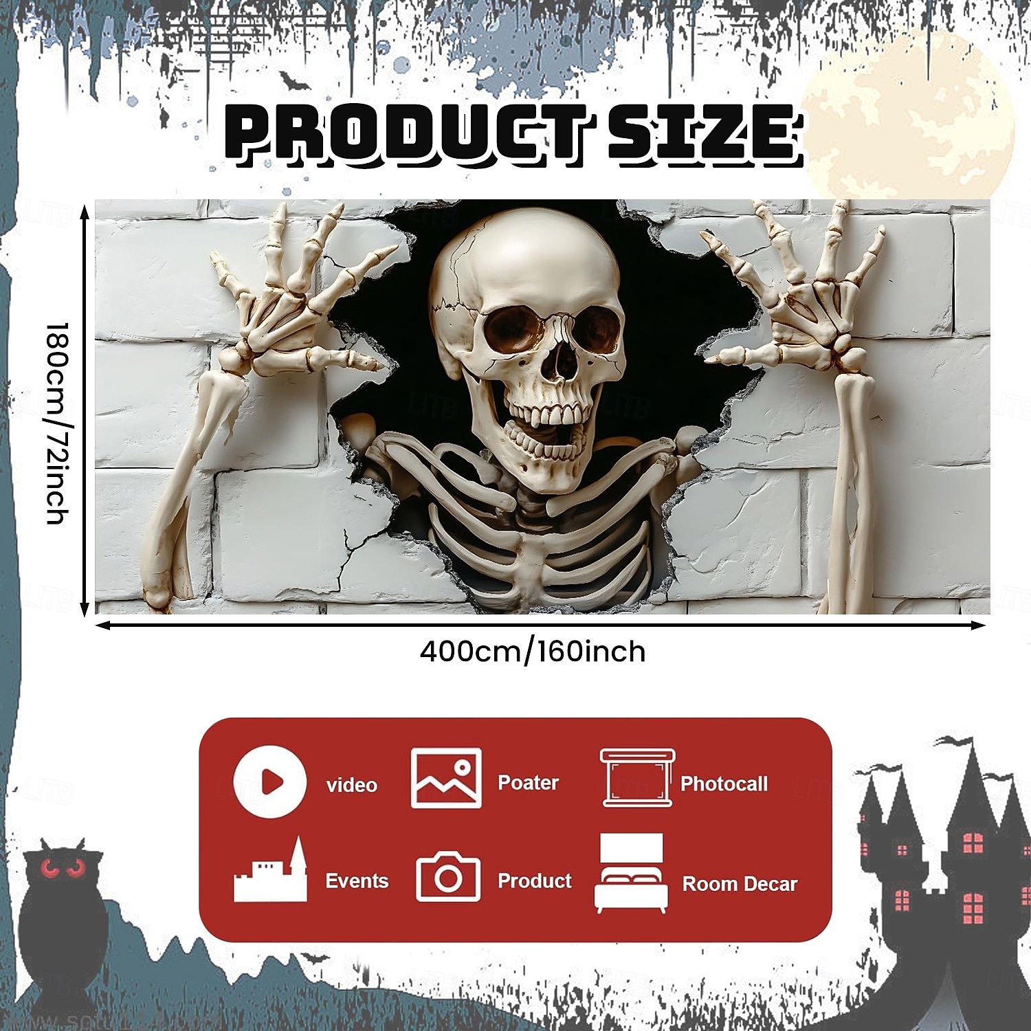 halloween-autotallin oven suojus valkoinen kallo roikkuva seinävaate kummitustalon koristelu kammottava ulkokäyttöön halloween-sisustus aavemainen kauhujuhlatarvikkeet piha puutarha autotallin 2025 - $18.99 –P2