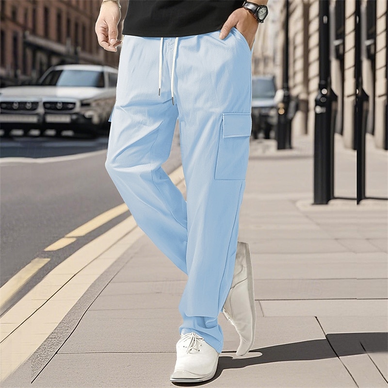 Herren Cargo-Hosen Hose Kordelzug Elastischer Bund Mehrere Taschen Einfach tragbar Outdoor Täglich Campen und Wandern Mode Klassisch Schwarz Weiß 2026 - $18.99 –P7