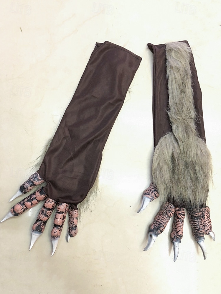 Pánské halloweenské rukavice s drápy vlkodlaků – dlouhé chlupaté ruce jako monstrum s ostrými konečky prstů pro cosplay, kostýmní večírky a tematické akce 2025 - $19.99 –P4