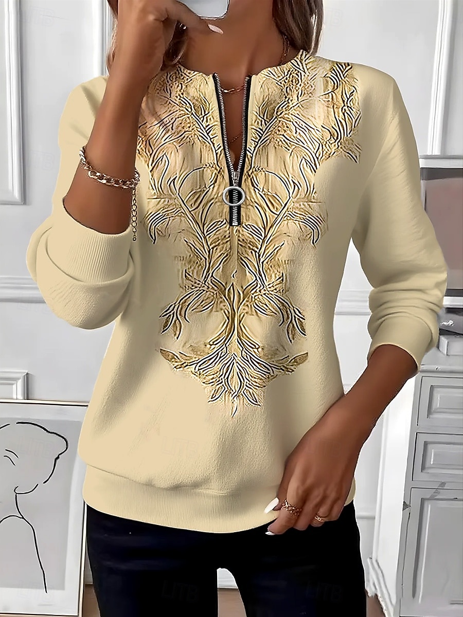 בגדי ריקוד נשים סווטשירט סוודר זיפ אפ סווטשירטים רוכסן דפוס פרחוני גראפי פייסלי אופנתי יום יומי שרוול ארוך צווארון עגול קצר חולצות רגילות קזו'אל רחוב לבוש ליום צהוב ורוד מסמיק סגול בהיר כחול בהיר 2026 - $27.99 –P2