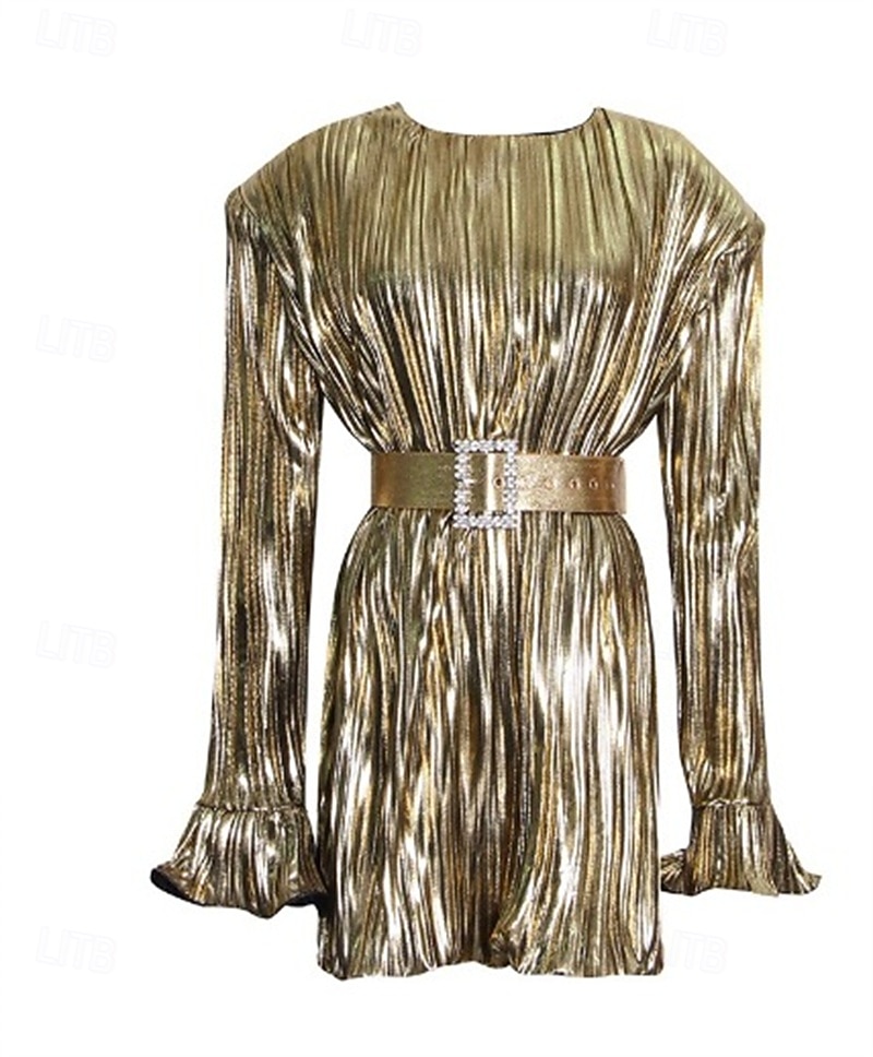 Women's Midi Dress Sequin Dress Elegant Fashion Modern Daily Outdoor Beach Regular Fit Plain Long Sleeve Crew Neck Gold Spring Autumn 2026 - $61.99 –P4