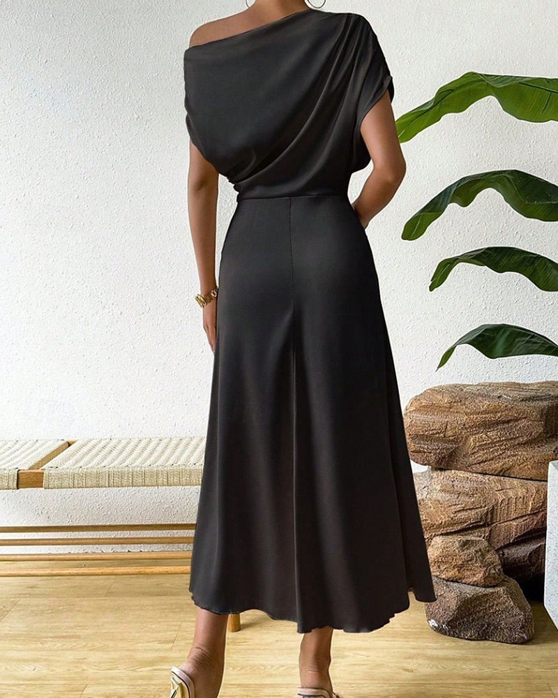 Women's Midi Dress Satin Dress Party Dress Cocktail Dress Elegant Fashion Modern Evening Party Party Special Occasion Regular Fit Plain Sleeveless Crew Neck Black Dusty Blue Green Summer Spring Fall 2026 - zł120.18 –P12