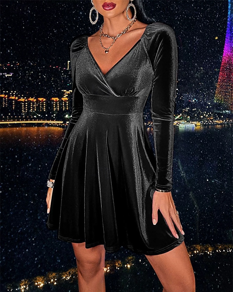 Damen Midikleid Samtkleid Cocktailkleid Elegant Mode Modern Outdoor Party Party-Abendmode Normale Passform Einfach Langarm Rundhalsausschnitt Schwarz Wein Dunkelgrün Dunkelblau Frühling Herbst 2025 - $28.99 –P2