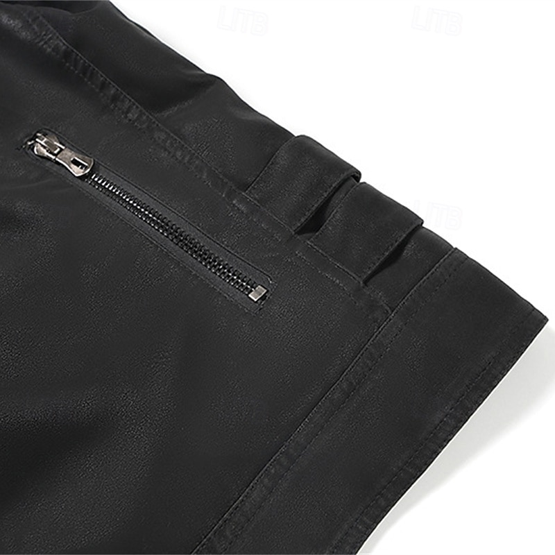 Men's Faux Leather Jacket Fleece Jacket Biker Jacket Motorcycle Jacket Vacation Daily Windproof Warm Patchwork Pocket Fall Winter Stripes Fashion Classic Stand Collar Regular Black Jacket 2026 - $82.99 –P9