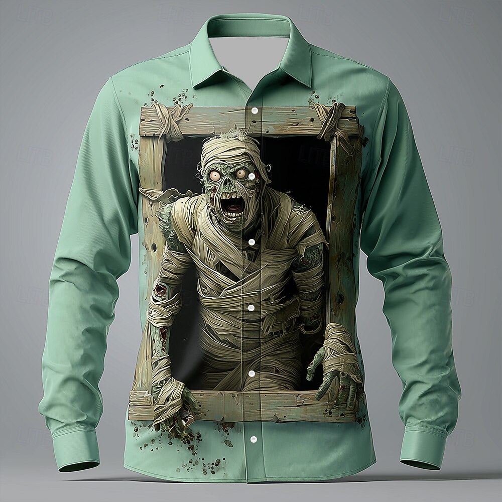 Муж. Зомби Палатка "кокон" Треснувшая стена Рубашка Кнопка рубашка Длинный рукав Темный готический стиль Праздники Уличная одежда Весна Осень Отложной 3D печать рубашки с воротником Зеленый 1 2025 - $25.99 –P1