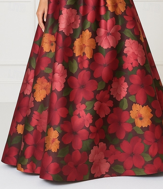 Linha A Longo Vestidos de baile Vestidos de noite Vestido de Baile Vestido formal Elegante Vintage Manga Curta Ondulado Casamento Natal Bolsos Cetim com Estampa floral de 2026 por $183.99 –P3