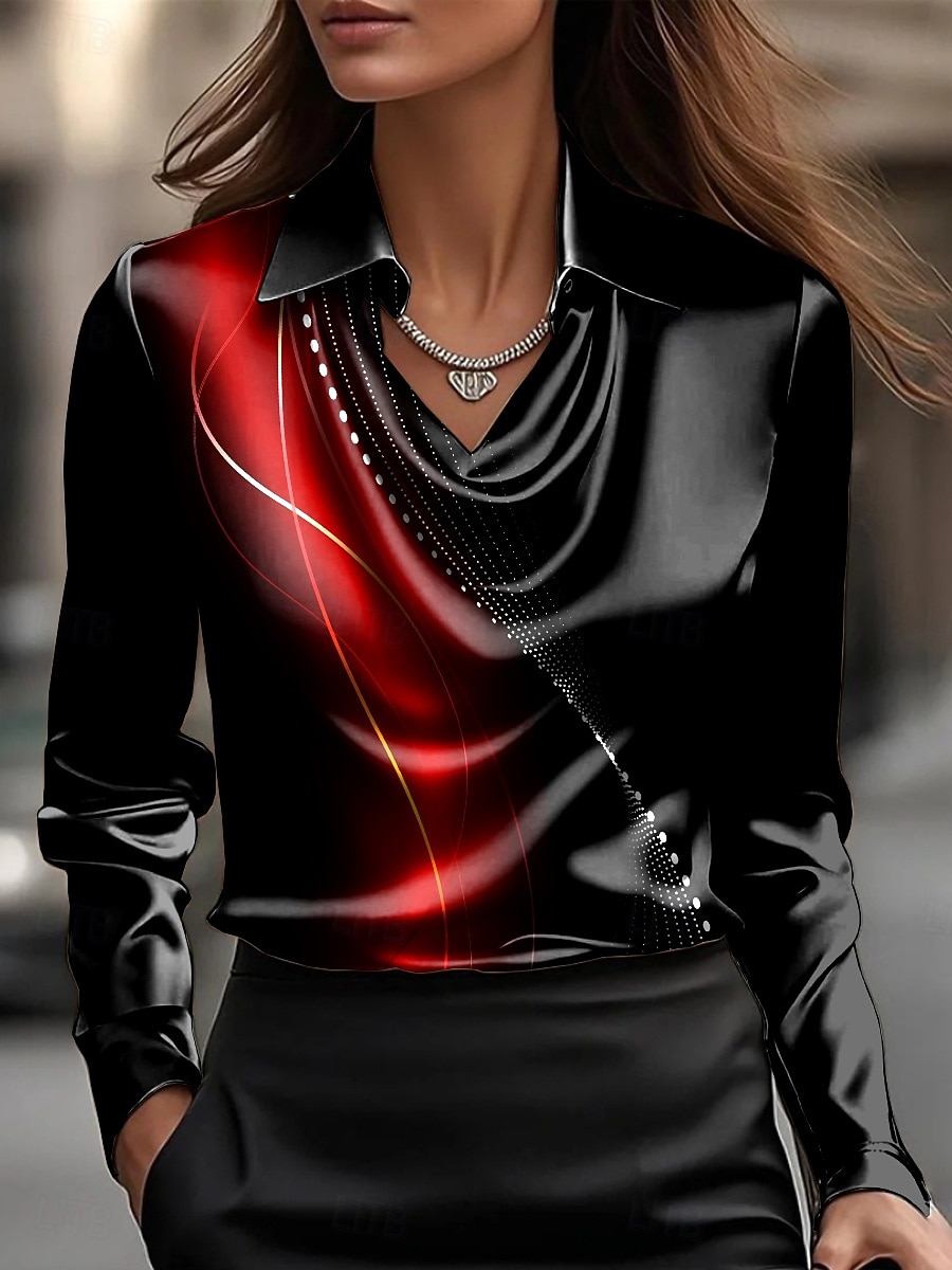 Damskie Koszula Z marszczeniami W fałdki Ombre Graficzny Geometryczny Elegancja Elegancki Codzienny Długi rękaw Lejący się dekolt Zwykłe topy Codzienny Praca Stroje na imprezy wieczorowe Niebieski 2026 - $32.99 –P1