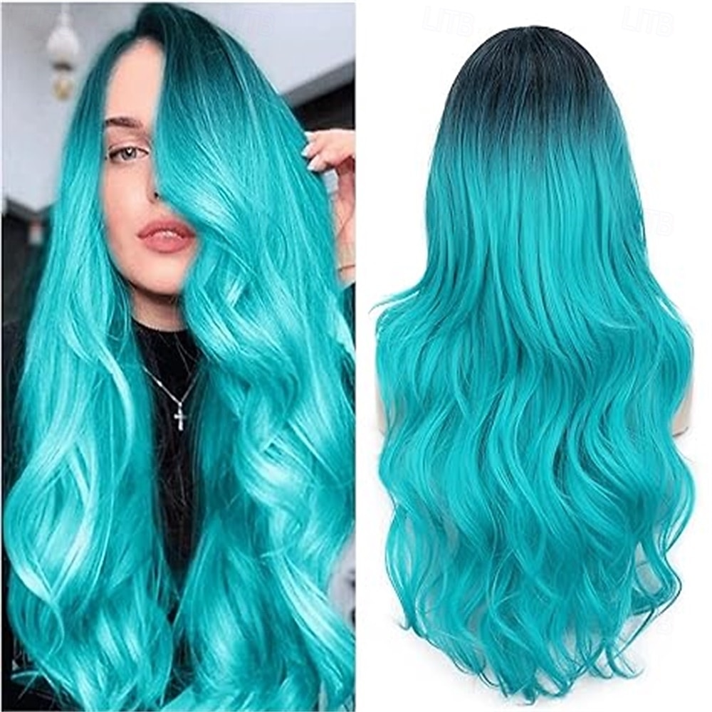 parrucca blu lunga parrucca azzurra per donna in fibra sintetica resistente al calore onda completa 3d colore alla moda per cosplay &uso quotidiano del 2026 a $21.99 –P4