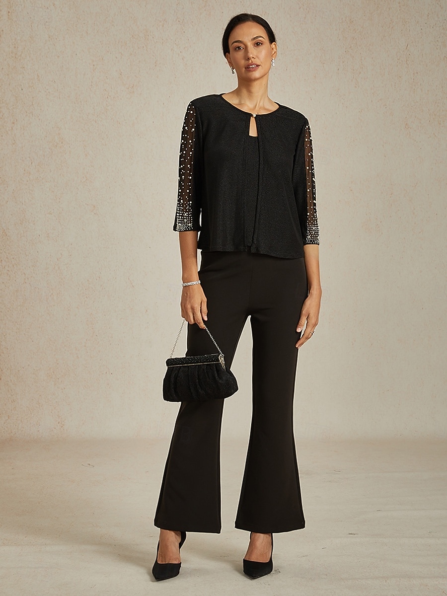 Pentru femei Topuri imbracate Topuri de seară Strălucire Ștrasuri Stras Elegant Petrecere Lungime Manșon 3/4 Stil Nautic Muncă Invitat la nunta Îmbrăcăminte de seară de petrecere Negru Primăvar 2026 - $75.99 –P9