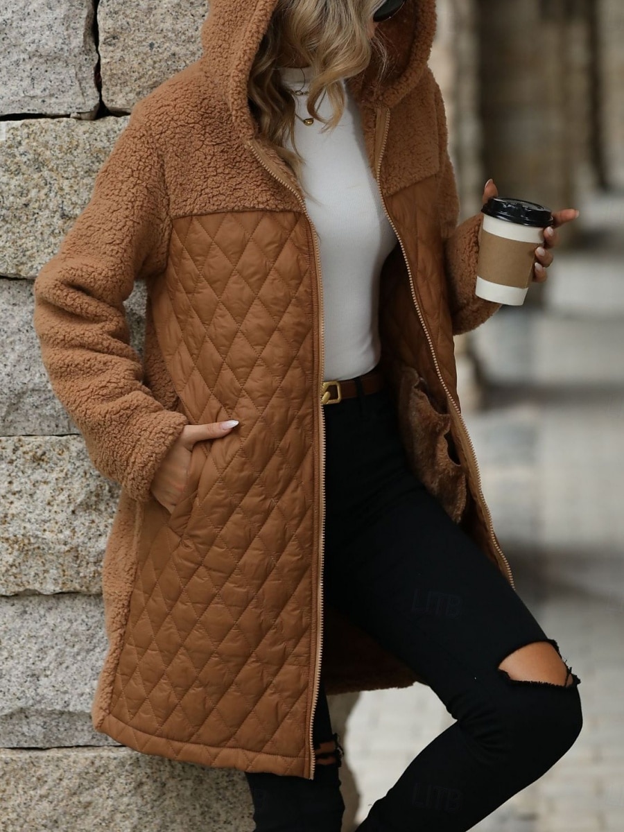 Mulheres Casaco de inverno Casaco com capuz Confortável Respirável Zíper Bolsos Casual Tecido Férias Rua Casual Roupa Diária Zíper Longo Com Capuz Normal Manga Longa agasalhos Preto Camelo Verde Tropa de 2025 por $41.99 –P2