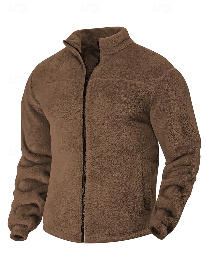 Pánské Zimní bunda Teddy Coat Neformální bunda Dovolená Denní Zahřívací Kapsy Fleece Podzim zima Bez vzoru Módní Šik ven Stojáček Standardní Černá Námořnická modř Hnědá Khaki Tmavě šedá Saka 2025 - $32.99 –P11