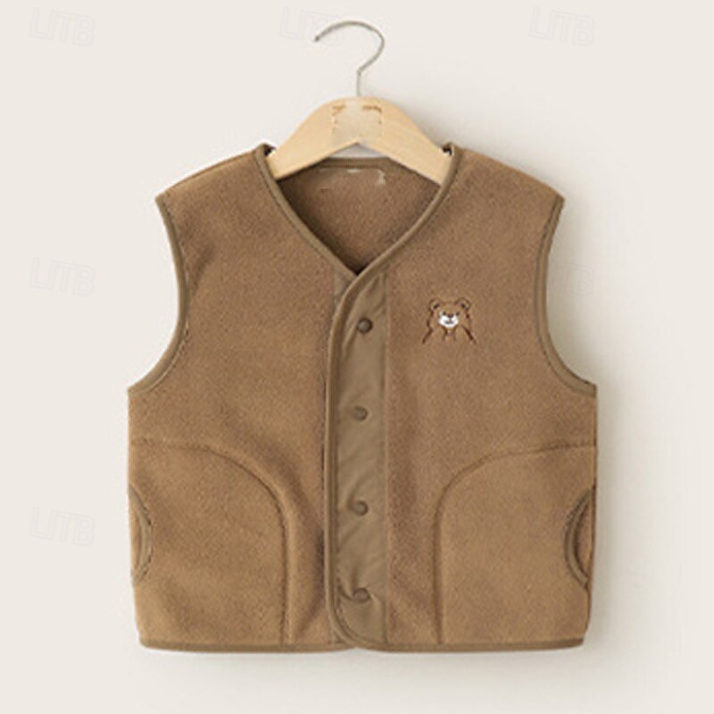Barn Unisex Vest frakk Yttertøy Helfarge Ermeløs Lomme Knapper Hold Varm Myk Pustende Frakk utendørs Mote Daglig Brun Grønn Kakifarget Høst Vinter 4 år + 2025 - $29.99 –P5